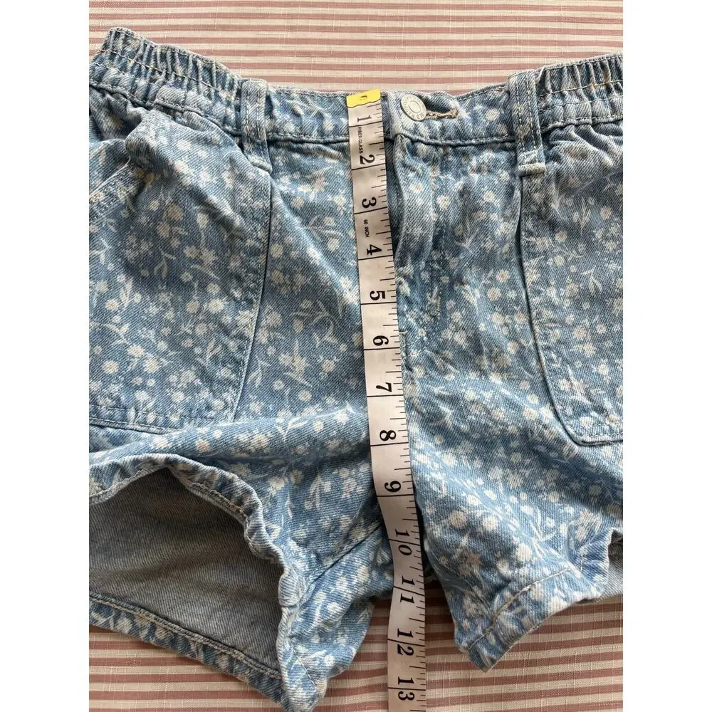 Old Navy Girl's Floral Denim Shorts Blue Size XL Summer Elastic Waist Button Zip